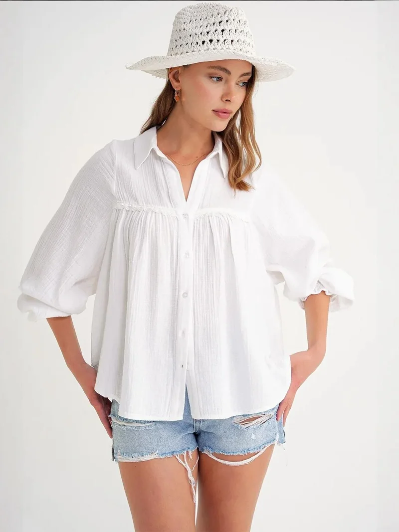MixRay Mixray Textured Cotton Button-Up Shirt