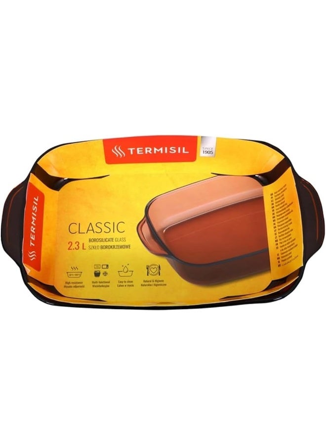 Termisil Termisil Borosilicate Glass Rectangular Baking Tray, 2.3 Liter Capacity, Brown  - Image 1