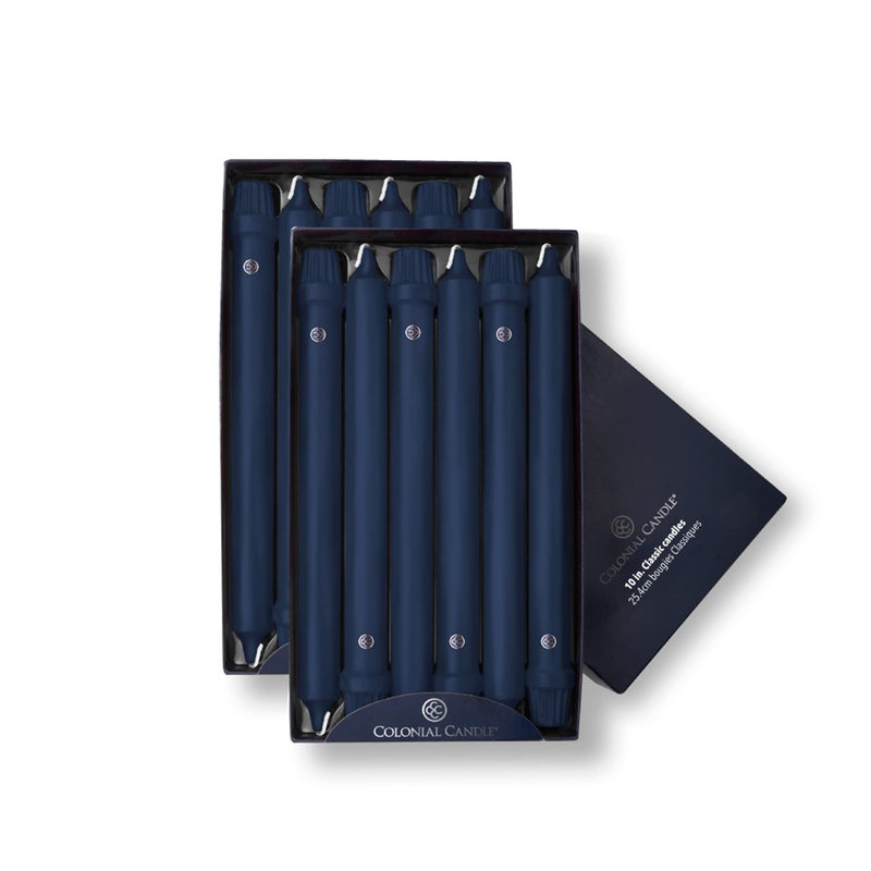 Colonial Candle Unscented Taper Candle Classic Collection Indigo 10 In Pack of 12  Up to 8 Hours Burn