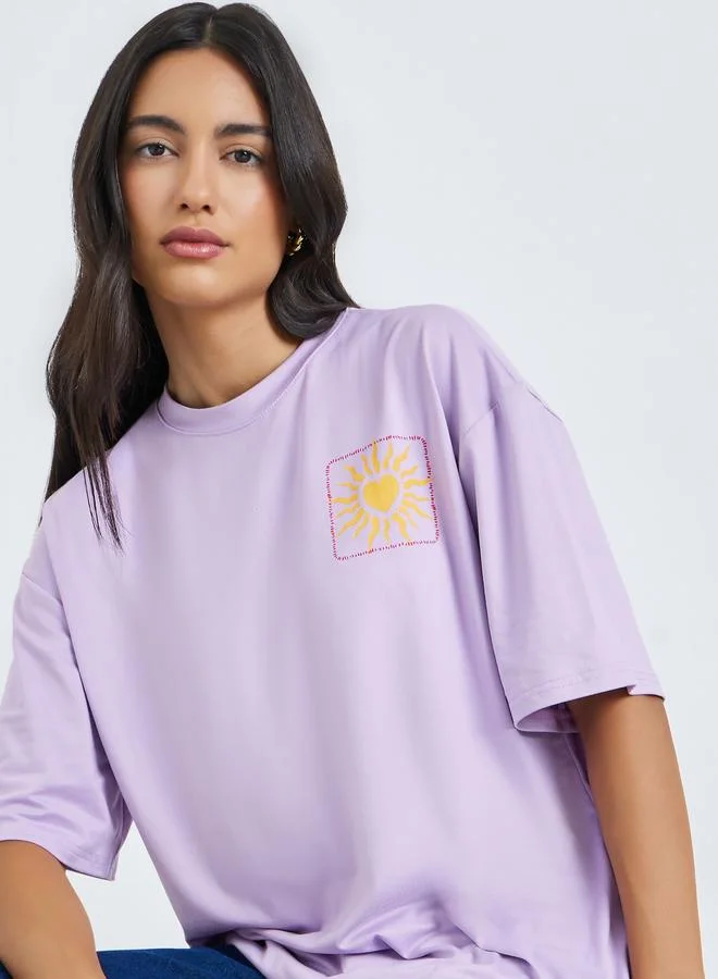 Styli Purple Oversized Short Sleeves T-Shirt