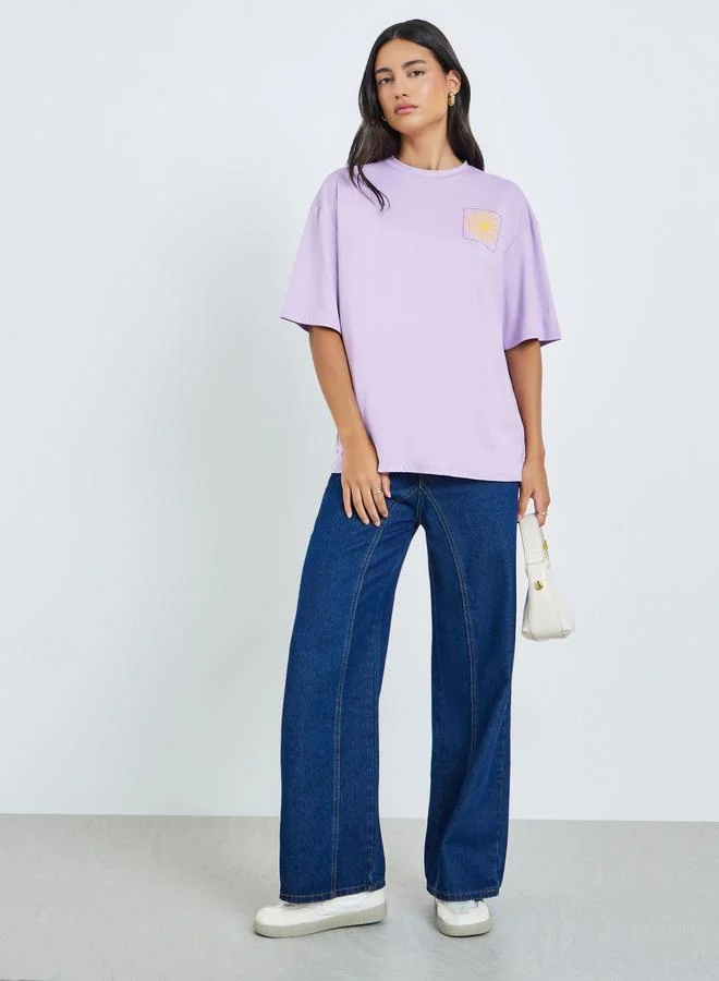 Styli Purple Oversized Short Sleeves T-Shirt