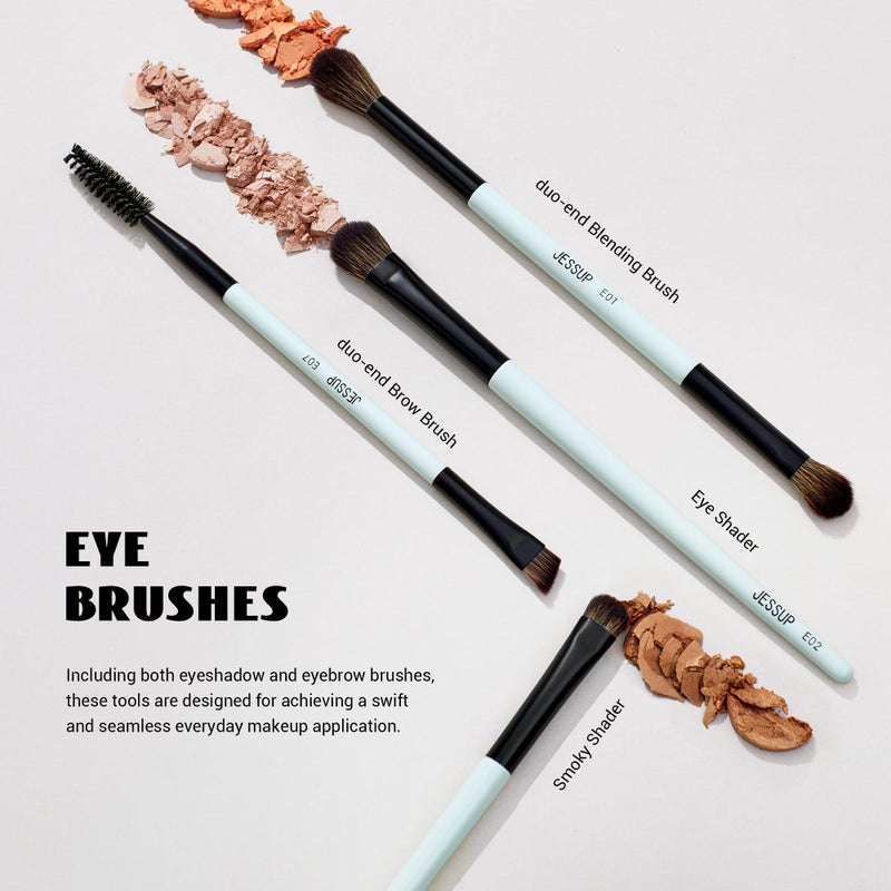 Jessup Makeup Brush Set 6pcs Double Sided Makeup Brushes Foundation Contour Blush Highlight Blending Eyebrow Brush Eyeshadow Brush, Vegan Fiber Make up Brush Bright Cyan T501 - Image 5