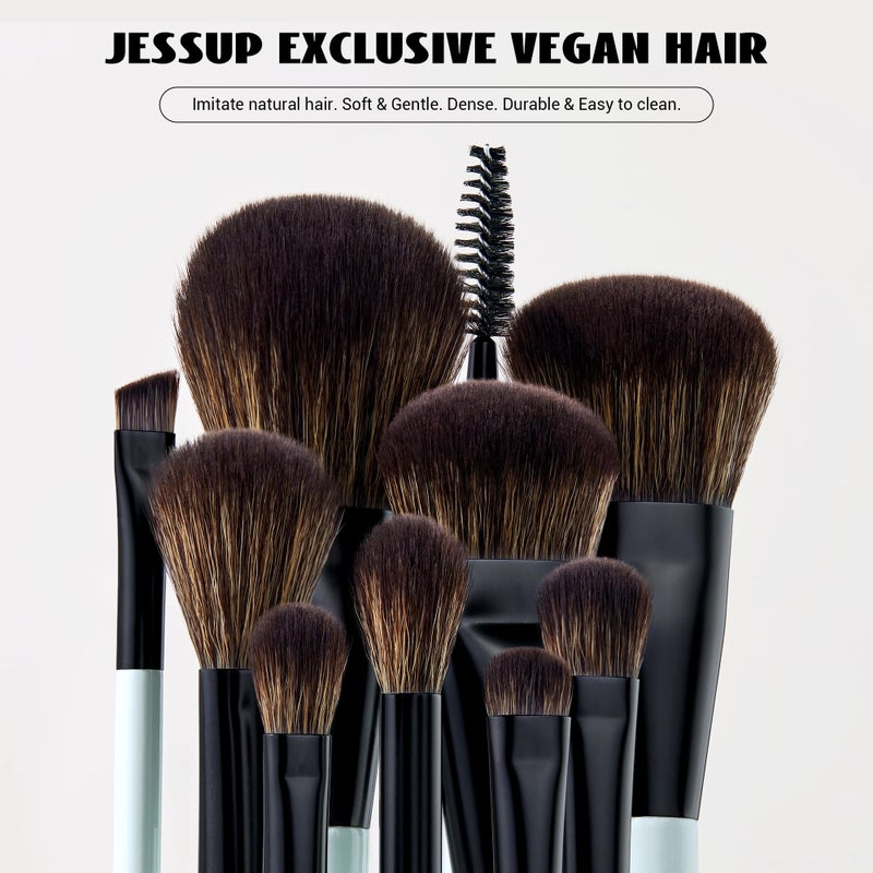 Jessup Makeup Brush Set 6pcs Double Sided Makeup Brushes Foundation Contour Blush Highlight Blending Eyebrow Brush Eyeshadow Brush, Vegan Fiber Make up Brush Bright Cyan T501 - Image 2