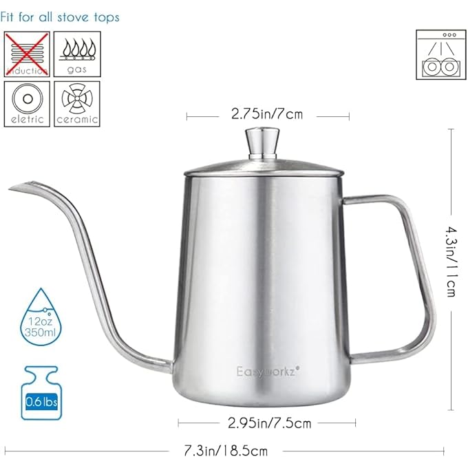 EASYWORKZ Gage Gooseneck Pour Over Coffee Kettle 600Ml Stainless Steel Hand Drip Coffee Pot With Long Narrow Spout Silver - Image 2