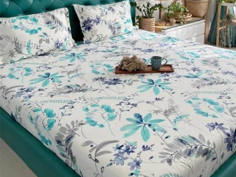 COSYHUGS Floral Print Double Bed Queen Size Bedsheet (Green)| Set of 1 (3 Piece) | Two Pillow Covers | 144 TC | 100% Cotton | 90x100 Inches| Soft Cozy Breathable | All Season | Easy Care | Lightweight - Image 3
