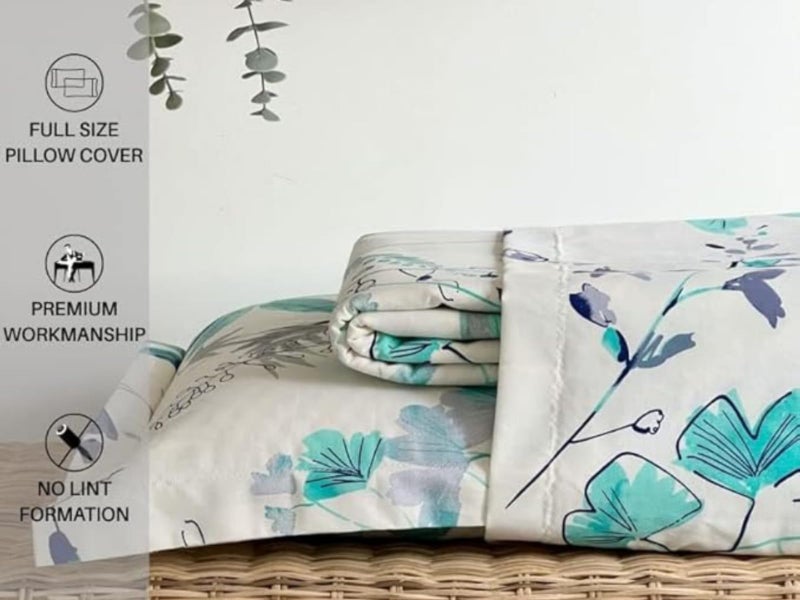 COSYHUGS Floral Print Double Bed Queen Size Bedsheet (Green)| Set of 1 (3 Piece) | Two Pillow Covers | 144 TC | 100% Cotton | 90x100 Inches| Soft Cozy Breathable | All Season | Easy Care | Lightweight - Image 4