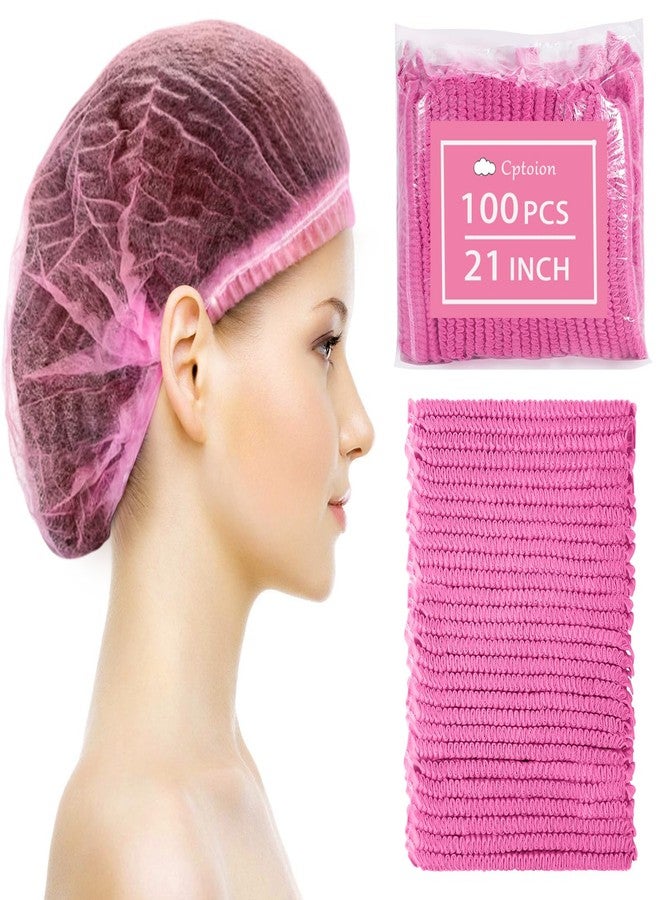 Cptoion 100 Pieces Non-Woven Hair Nets,Disposable Bouffant Caps,20 Inch Elastic Head Cover,Pink Disposable Hair Nets,Hair Net for Food Service,Beauty Salon Cosmetics Spa Men & Women(Pink) - Image 1