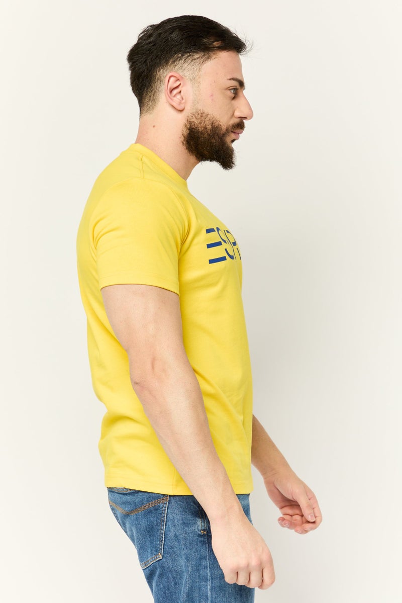 ESPRIT تي شيرت رجالي بأكمام قصيرة وياقة دائرية بشعار العلامة التجارية، أصفر - Image 2