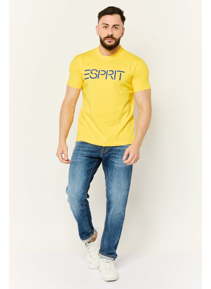 ESPRIT - Men Crew Neck Short Sleeves Brand Logo T-Shirt, Yellow - Image 1
