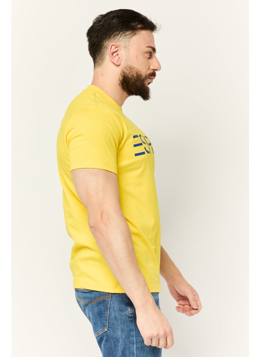ESPRIT - Men Crew Neck Short Sleeves Brand Logo T-Shirt, Yellow - Image 1