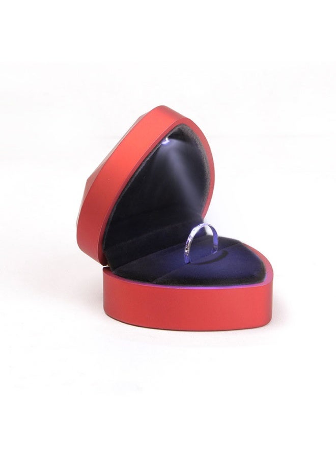 Heart Ring Box with LED Light, Velvet Jewelry Case, 2.8" Gift Box for Proposal, Wedding, Anniversary, Birthday - Image 1