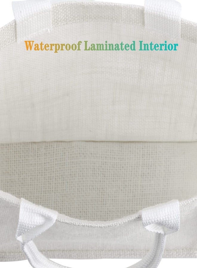 DEAYOU 6 Pack Jute Burlap Tote Bag, Burlap Gift Bag with Handle, Jute Beach Tote Laminated Interior, Reusable Lined Grocery Shopping Bag for Bridesmaid, DIY, Wedding, 9.8''x11.8''x3.9'', White - Image 5