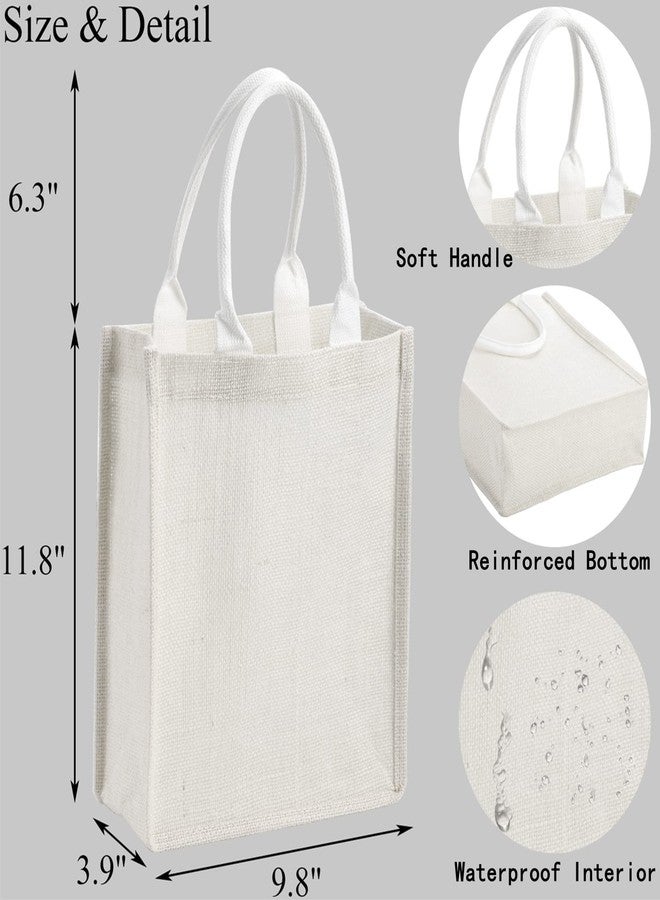 DEAYOU 6 Pack Jute Burlap Tote Bag, Burlap Gift Bag with Handle, Jute Beach Tote Laminated Interior, Reusable Lined Grocery Shopping Bag for Bridesmaid, DIY, Wedding, 9.8''x11.8''x3.9'', White - Image 2