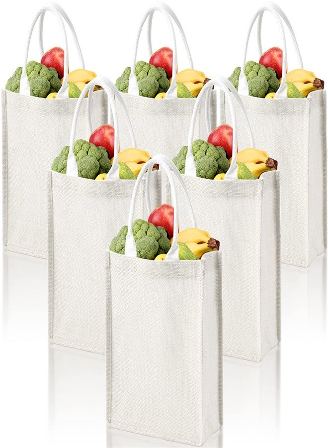 DEAYOU 6 Pack Jute Burlap Tote Bag, Burlap Gift Bag with Handle, Jute Beach Tote Laminated Interior, Reusable Lined Grocery Shopping Bag for Bridesmaid, DIY, Wedding, 9.8''x11.8''x3.9'', White - Image 3