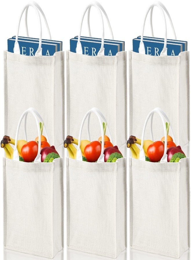 DEAYOU 6 Pack Jute Burlap Tote Bag, Burlap Gift Bag with Handle, Jute Beach Tote Laminated Interior, Reusable Lined Grocery Shopping Bag for Bridesmaid, DIY, Wedding, 9.8''x11.8''x3.9'', White - Image 4