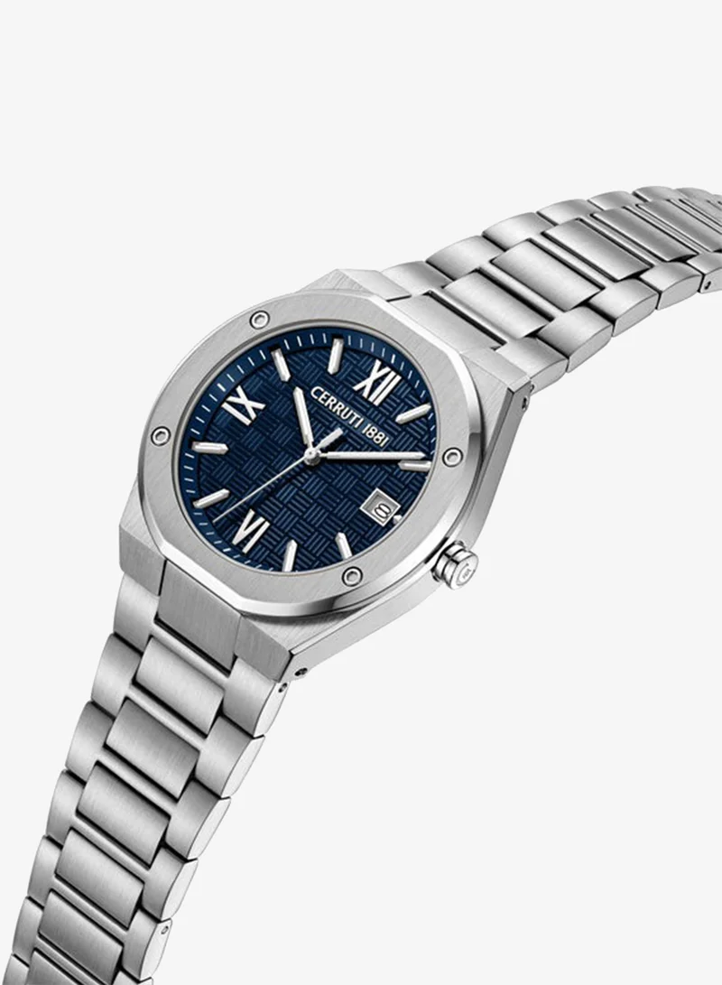 شيروتي 1881 Lecco Blue Dial, Stainless Steel Bracelet, Analog Watch for Men, 42mm