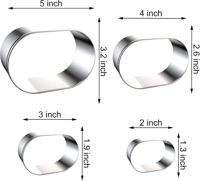 QAAQS Pill Capsule Long Oval Cookie Cutters - 5 Inch, 4 Inch, 3 Inch, 2 Inch - Geometric Frame Plaque Cookie Cutter Set Fondant Biscuit Molds - Stainless Steel - Image 2