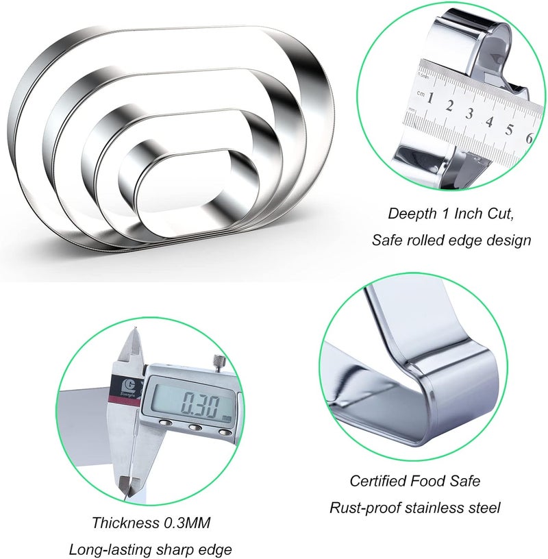 QAAQS Pill Capsule Long Oval Cookie Cutters - 5 Inch, 4 Inch, 3 Inch, 2 Inch - Geometric Frame Plaque Cookie Cutter Set Fondant Biscuit Molds - Stainless Steel - Image 3