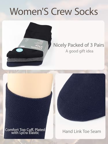 COTTON DAY Women's Soft Combed Cotton Dress Socks Seamless Toe Black Gray Navy Blue (Assorted 9-11) - Image 3