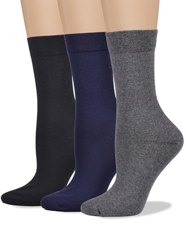 COTTON DAY Women's Soft Combed Cotton Dress Socks Seamless Toe Black Gray Navy Blue (Assorted 9-11) - Image 1