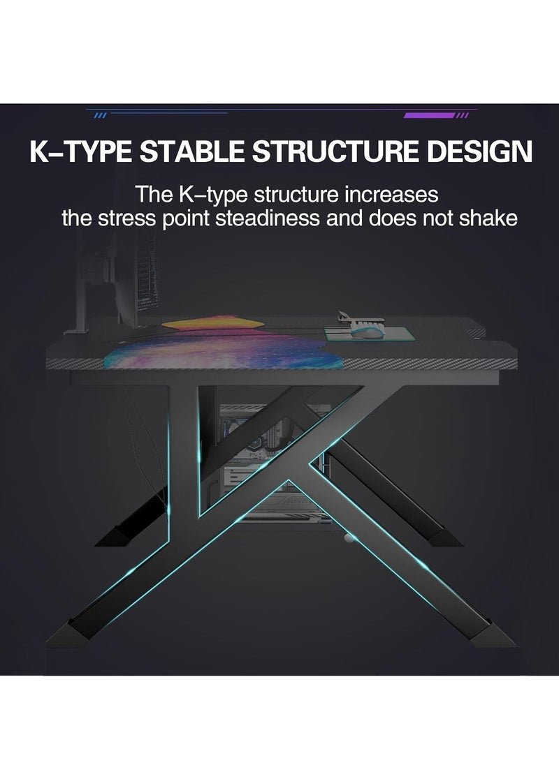Desktop Computer Desk Carbon Fiber Surface PC Gaming Desk Table with Move Host Stand Simple Desk for Home Office Study Student Writing Desk 100 x 60 x 75cm