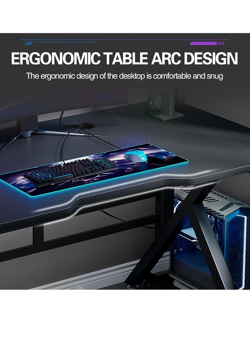 Desktop Computer Desk Carbon Fiber Surface PC Gaming Desk Table with Move Host Stand Simple Desk for Home Office Study Student Writing Desk 100 x 60 x 75cm