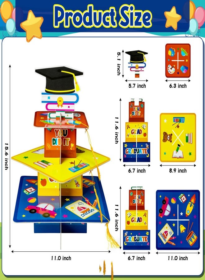 Haooryx Kindergarten Graduation Cupcake Stand - 3-Tier Preschool Graduation Cupcake Tower Decorations Cardboard Round Candy Dount Dessert Holder for Kindergarten Graduation Party Table Decor Supplies - Image 2