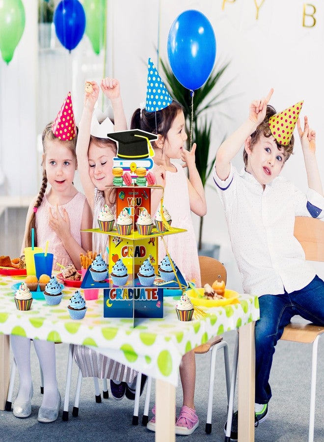 Haooryx Kindergarten Graduation Cupcake Stand - 3-Tier Preschool Graduation Cupcake Tower Decorations Cardboard Round Candy Dount Dessert Holder for Kindergarten Graduation Party Table Decor Supplies - Image 5