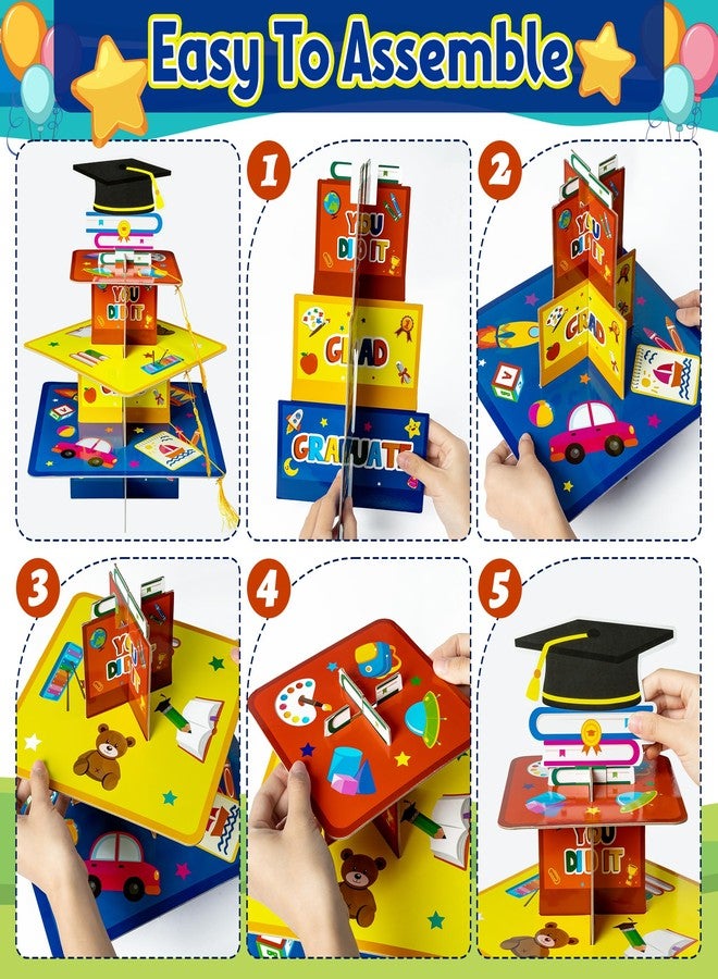 Haooryx Kindergarten Graduation Cupcake Stand - 3-Tier Preschool Graduation Cupcake Tower Decorations Cardboard Round Candy Dount Dessert Holder for Kindergarten Graduation Party Table Decor Supplies - Image 3