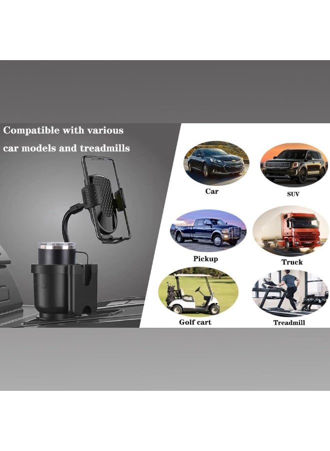 Car Cup Holder Expander with Phone Mount, [Super Stable & No Shaking] 3 in 1 Upgraded Thick Gooseneck Cup Holder Car Mount, Slots for Placing Cards and Mobile Phones,for All Smartphone - Image 2