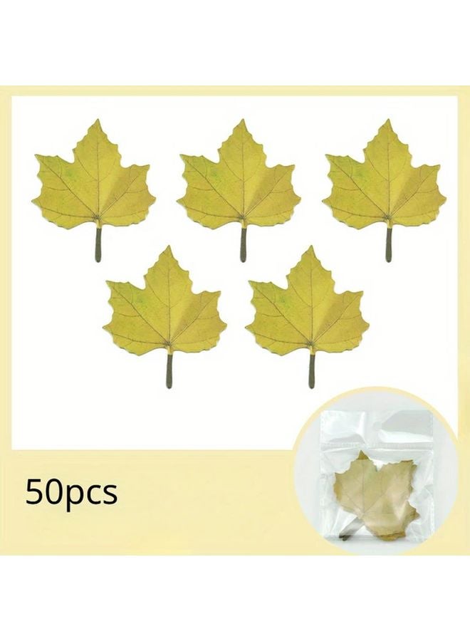 50 Pcs Yellow Autumn Leaves Decorative Stickers Simulated Leaf Design Office Supplies - Image 1