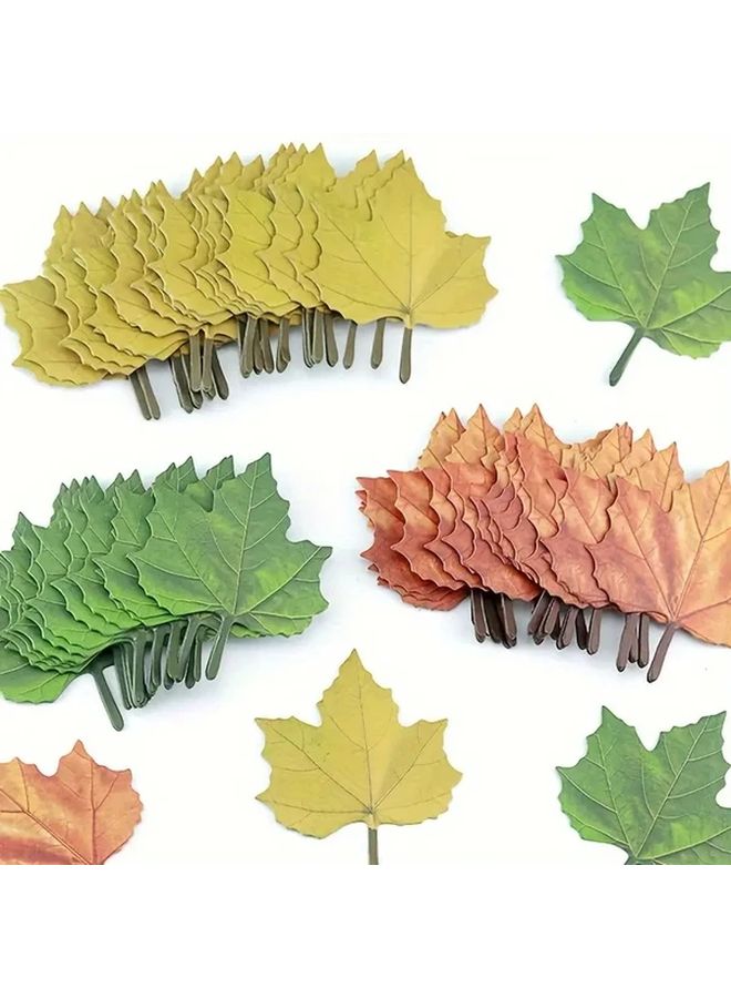 50 Pcs Yellow Autumn Leaves Decorative Stickers Simulated Leaf Design Office Supplies - Image 2