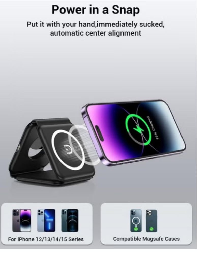 general 3 in 1 Magnetic Wireless Charger Fast Charging Pad Foldable Phone Smart Watch Charge Station - Image 2