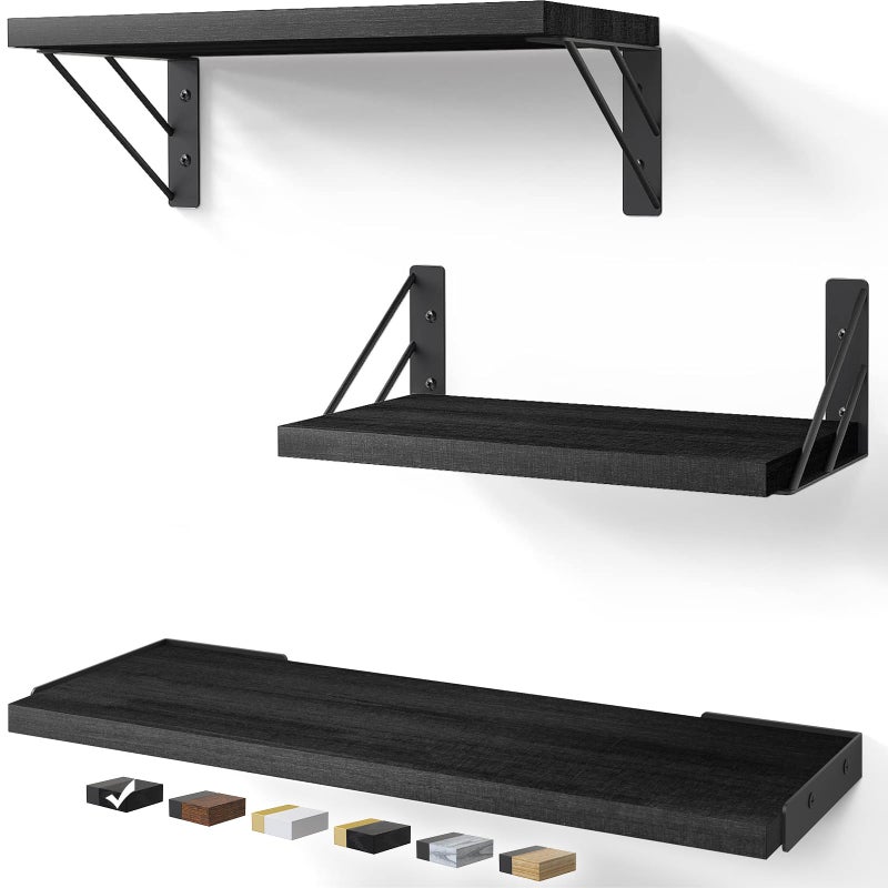BAYKA Wall Shelves for Bedroom Decor Floating Wall Shelves for Living Room Kitchen Storage Wall Mounted Rustic Wood Floating Shelves for Kids Books Corner Shelves for Bathroom OfficeSet of 3