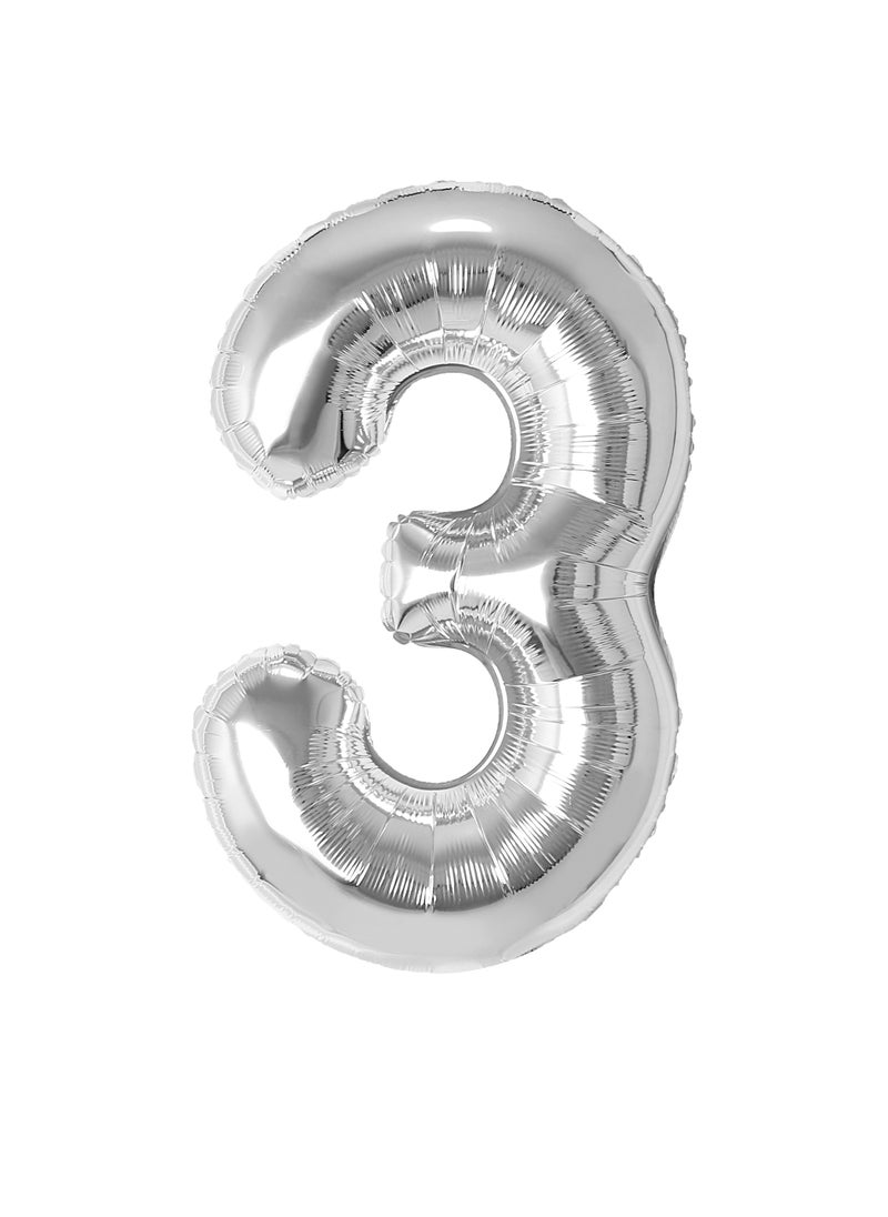 Party Zone Silver Foil Balloon Number 3 33" 