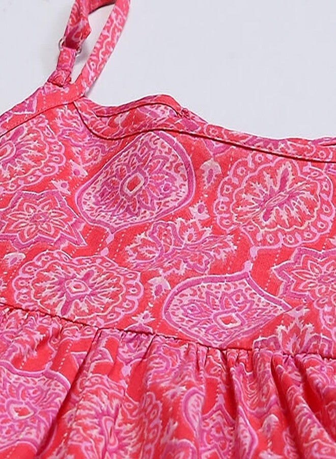 BIBA Girls Cotton Regular Fit Tiered Printed Kurta (KW5069EAW22RED_Red, 8-9 Years - Image 2