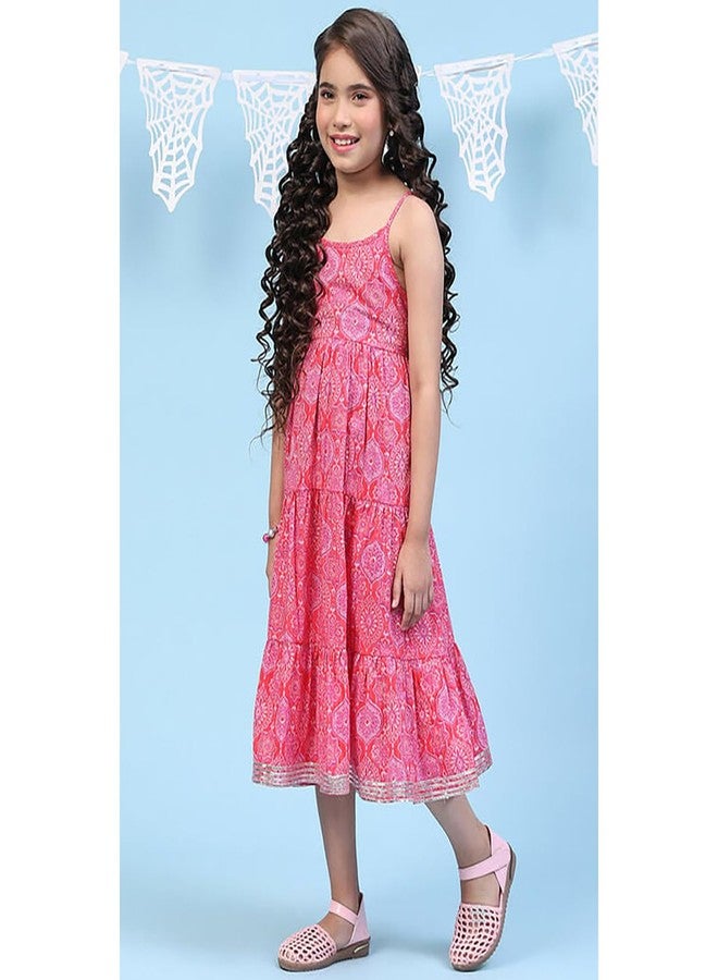 BIBA Girls Cotton Regular Fit Tiered Printed Kurta (KW5069EAW22RED_Red, 8-9 Years - Image 5