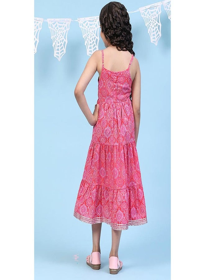 BIBA Girls Cotton Regular Fit Tiered Printed Kurta (KW5069EAW22RED_Red, 8-9 Years - Image 3