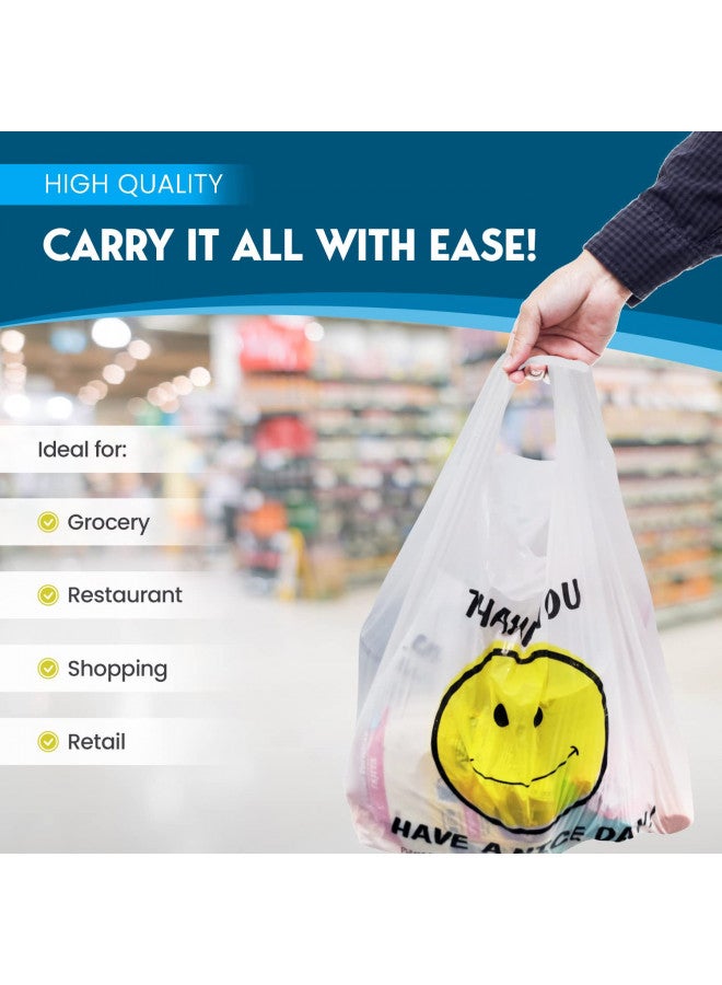 Popular Shop Stop Large Happy Smiley Face T-shirt Plastic Shopping/Take Out Bags 350 pcs - Image 1
