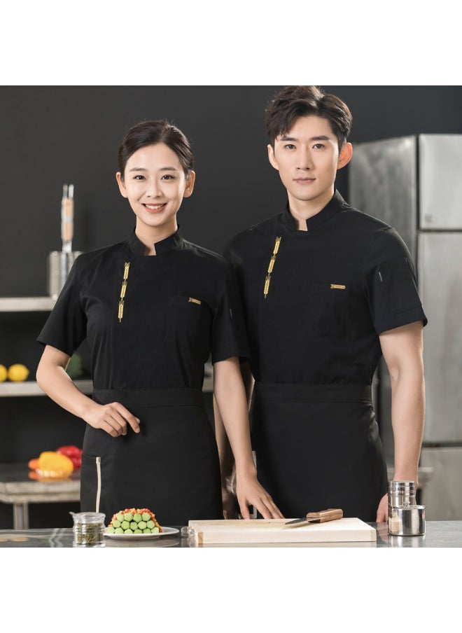 NIBEMINENT Chef Overalls Short Sleeve Spring and Summer Thin Breathable Hotel Restaurant Dining Kitchen Stain-Resistant Chef Uniform Workwe  - Image 1