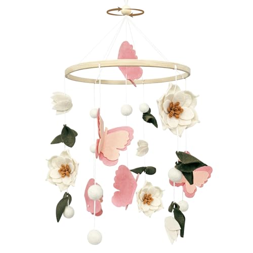 Teeloray Baby Mobile for Crib Flowers and Butterflies Crib Mobile for Girls Boys Handmade Floral Nursery Decor for Infant Bedroom Hanging Boho Baby Girl Room Decor Gender Neutral Newborn Gift - Image 1