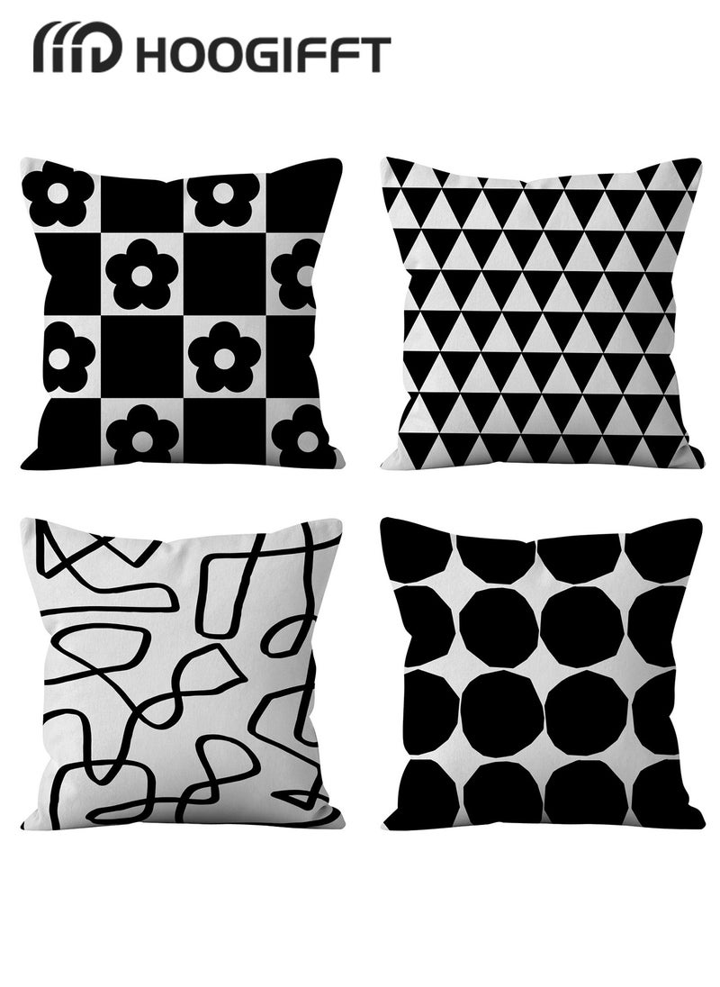 HOOGIFFT Set of 4 throw pillow case 45 x 45cm, Decorative Geometric Modern Pattern throw pillow cover, Pillow Cushion Case for Sofa Couch Bed Home Car Office Decor, (Double sided pattern)  - Image 1