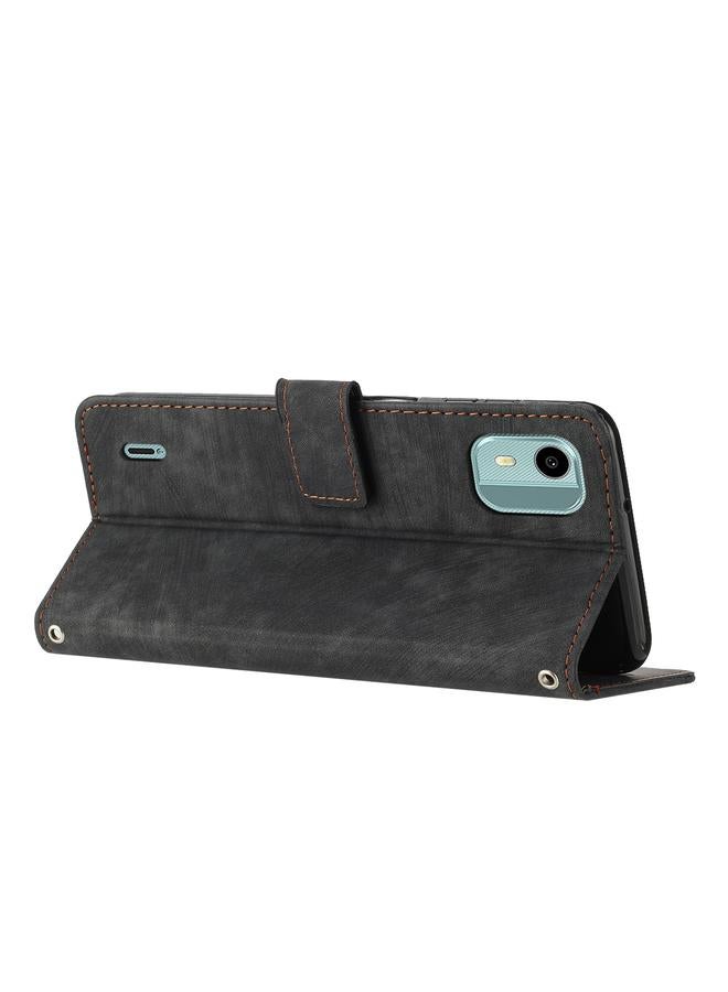 S-TOP Case For Nokia C12 Skin Feel Stripe Pattern Leather Phone Case with Lanyard - Image 3