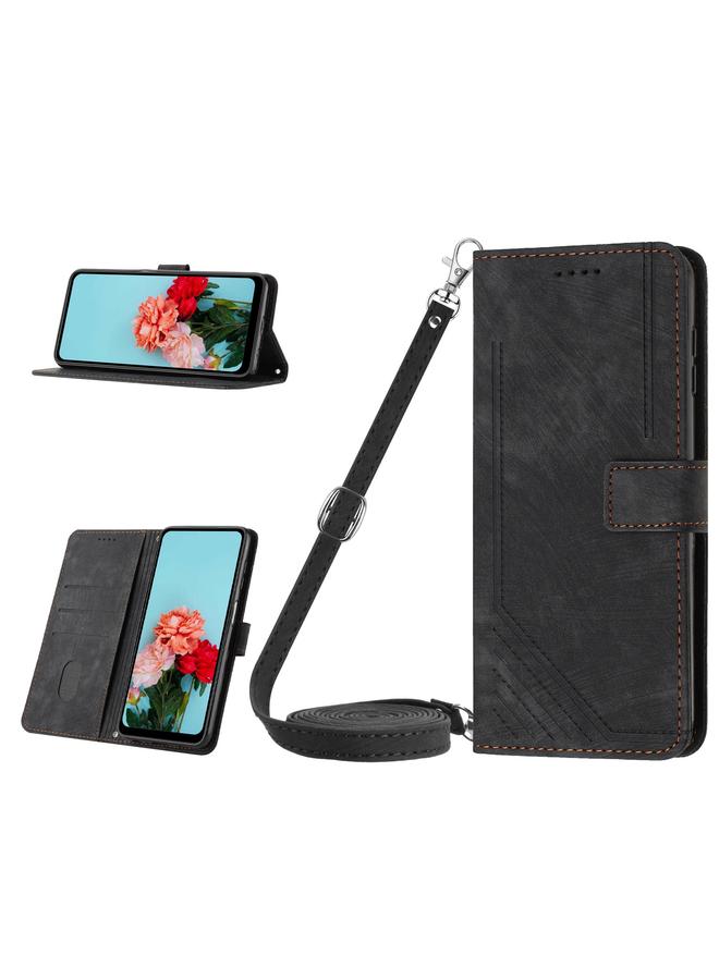 S-TOP Case For Nokia C12 Skin Feel Stripe Pattern Leather Phone Case with Lanyard - Image 1