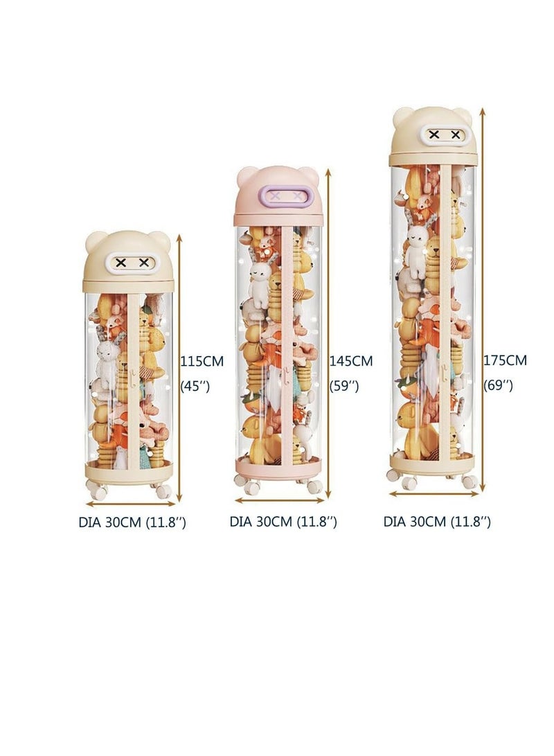 Cylinder Toy Storage Box,Portable Plush Toy Storage Organizer with Decoration Light,Lidded Toy Chest with Wheels for Kids Nursery,Bedroom,Playroom,Stuffed Animal Dolls Storage Tube Display Rack (115cm)  - Image 2