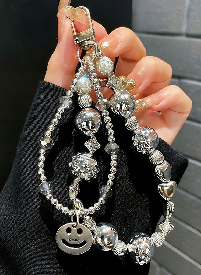 Happy D Sparkling Crystal Phone Strap Wrist Lanyard – Beaded Mobile Chain & Keychain Bracelet for Women, Anti-Loss Hand Rope Holder (Shiny Design) - Image 1