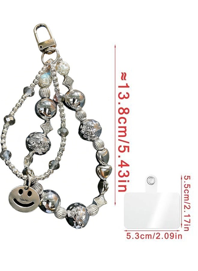 Happy D Sparkling Crystal Phone Strap Wrist Lanyard – Beaded Mobile Chain & Keychain Bracelet for Women, Anti-Loss Hand Rope Holder (Shiny Design) - Image 2