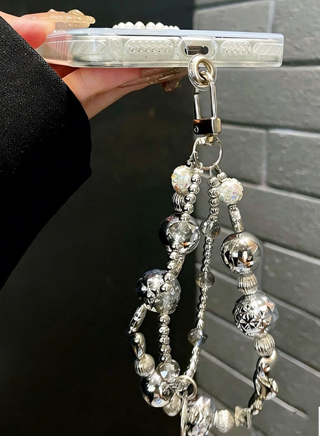 Happy D Sparkling Crystal Phone Strap Wrist Lanyard – Beaded Mobile Chain & Keychain Bracelet for Women, Anti-Loss Hand Rope Holder (Shiny Design) - Image 3