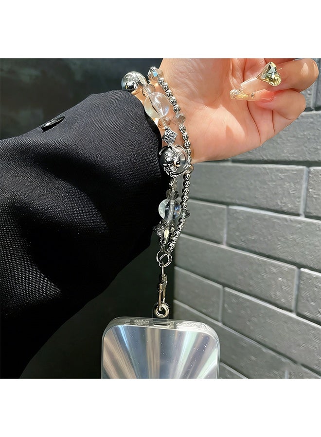 Happy D Sparkling Crystal Phone Strap Wrist Lanyard – Beaded Mobile Chain & Keychain Bracelet for Women, Anti-Loss Hand Rope Holder (Shiny Design) - Image 4