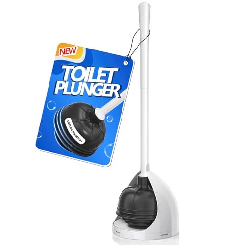 uptronic Toilet Plunger with Holder, Unique Plunger with All-Angle Design, Plungers for Bathroom with Holder, Heavy Duty Toilet Plunger for 5.7-inch Toilet Drain Bathroom Cleaning - Image 1